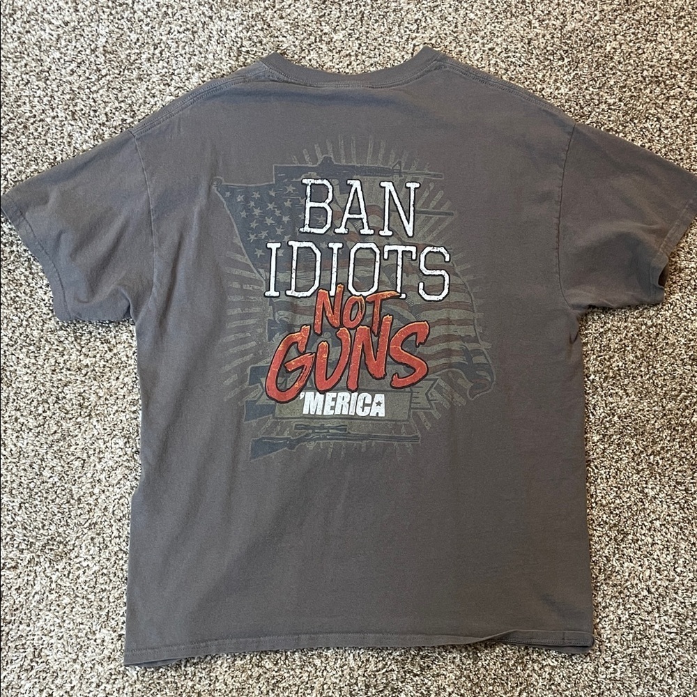 Gray Graphic T-Shirt with Red and White Print